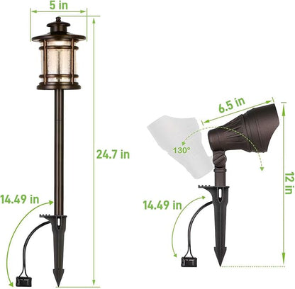 hykolity 8 Pack Low Voltage LED Landscape Kits, 12V-15V Pathway Flood Light Kits, 10W 390LM and 3.4W 155LM Wired for Outdoor Yard Lawn, Die-cast Aluminum, 50W and 30W Equivalent
