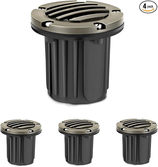 Gardencoin Brass Low Voltage Landscape Well Lights (5" Cover, 5.5" Tall), 12V LED Wired In-Ground Outdoor Up Lighting Fixture Waterproof, Adjustable Beam Direction Base, Without MR16 Bulb (4 Pack)