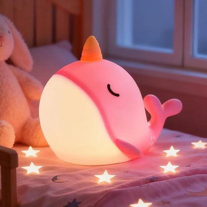 Narwhal Night Light for Kids, Portable Squishy Kawaii Lamp, USB Rechargeable Silicone LED Dimmable RGB Ocean Lamp with Timer, Birthday Cute Gifts for Boys Girls Bedroom/Nursery Decor