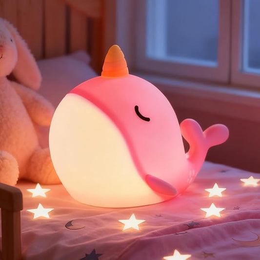 Narwhal Night Light for Kids, Portable Squishy Kawaii Lamp, USB Rechargeable Silicone LED Dimmable RGB Ocean Lamp with Timer, Birthday Cute Gifts for Boys Girls Bedroom/Nursery Decor