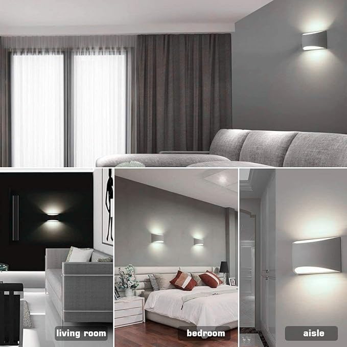 Lightess Modern LED Wall Sconce Set of 2, Hardwired Indoor Wall Lights, Up Down Wall Mount Lamp, White Sconces Wall Lighting for Living Room Bedroom Hallway, 6000K Cool White