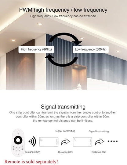 LGIDTECH FUT036S Single Color LED Strip Light Controller,Input DC 12-24V,Output Max 12A
