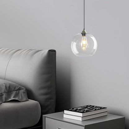 Mikeru Glass Globe Pendant Light Single, 5.9 Inch Clear Bubble Glass Hanging Lamp, Mid Century Modern Pendant Lighting for Kitchen Island Dining Room Bedroom (Bulb Not Included)