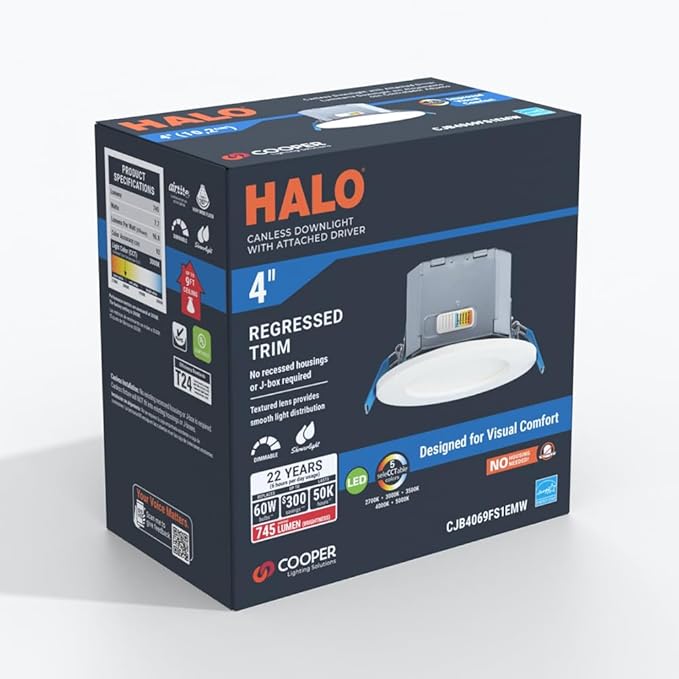 HALO CJB 4 inch 5CCT Canless Recessed Integrated LED Downlight with Attached JBOX