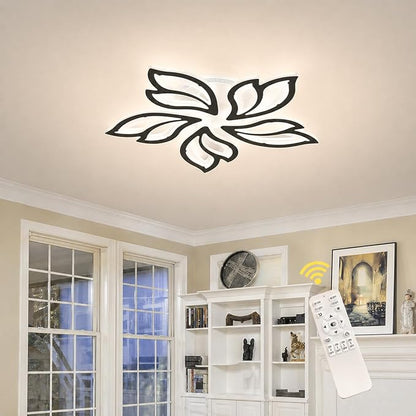Garwarm LED Ceiling Light Fixture, 60W Modern Leaves Ceiling Lamp Dimmable Black Flush Mount Ceiling Chandelier for Living Room Study Room Dining Room Bedroom