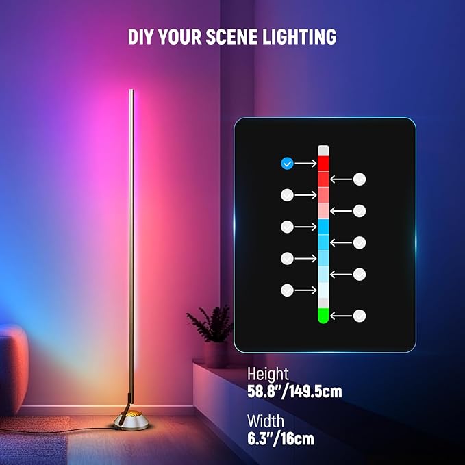 NEEWER Smart RGBW Floor Lamp, 1500lm LED Standing Corner Light Compatible with Alexa Google, APP Control/AI DIY/Music Sync/16 Million Colors, Ambience Lighting for Bedroom Living Room Home Decor, NF01