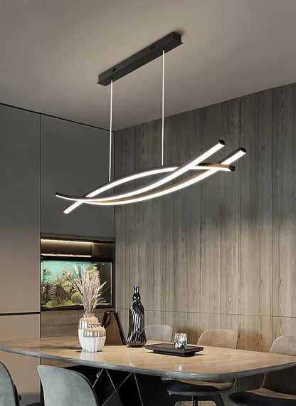 Dimmable Pendant Light for Kitchen Island Lighting,47.24" Modern LED Chandelier, LED Pendant Light with Adjustable Height, Black Modern Kitchen Chandeliers for Kitchen Island, Dining Room with Remote