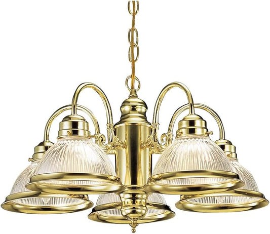 Design House 500546 Millbridge Traditional 5-Light Indoor Dimmable Chandelier with Clear Ribbed Glass Shades for Entryway Foyer Dining Room, Polished Brass