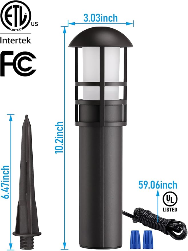 LEONLITE 8-Pack Low Voltage Landscape Pathway Lights 3W Landscape Lighting 12-24V LED Bollard Path Lights Wired CRI 90+ Aluminum Pathway Lighting for Walkway Yard Garden, ETL Listed, 4000K Cool White