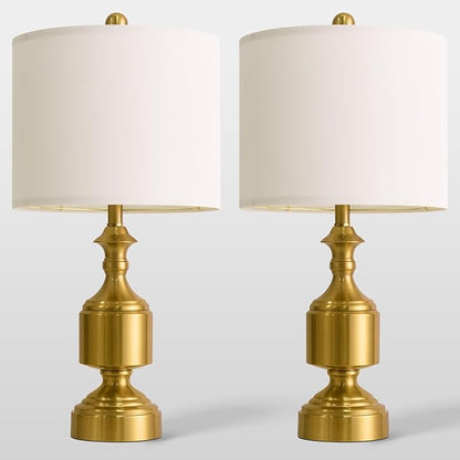 BOBOMOMO Gold Table Lamps Set of 2-20.5" Modern Metal Bedside Lamps for Nightstand, Mid-Century Night Stand Lamps with Linen Shade, Small Lamps for Bedroom Side Table & Home Office