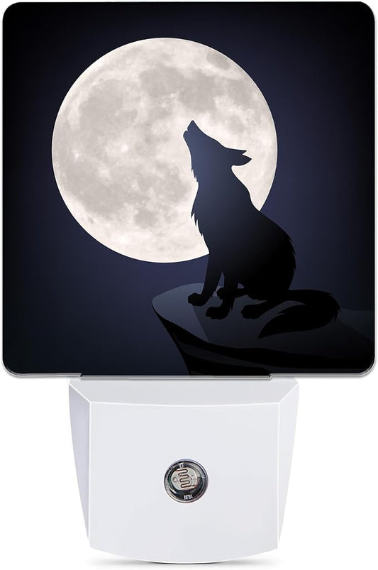 Black Wolf Moon Night Light, Dusk to Dawn Smart Sensor Nightlight for Bedroom Bathroom Kitchen Hallway Stairs Hallway, Plug-in, Energy Efficient Decor Desk Lamp Gifts