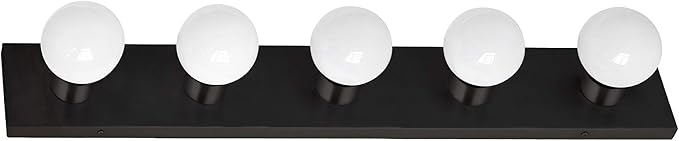Design House Vanity Lights, 5 Linear Lights, Dimmable, Horizontal or Vertical Use, Uses (5) 60W Bulbs, for Bathroom/Makeup Vanity, Matte Black, 30.0 in. W x 2.0 in. H x 4.3 in. D, 588582-BLK