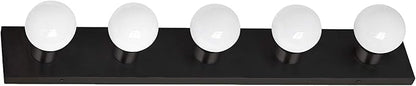 Design House Vanity Lights, 5 Linear Lights, Dimmable, Horizontal or Vertical Use, Uses (5) 60W Bulbs, for Bathroom/Makeup Vanity, Matte Black, 30.0 in. W x 2.0 in. H x 4.3 in. D, 588582-BLK