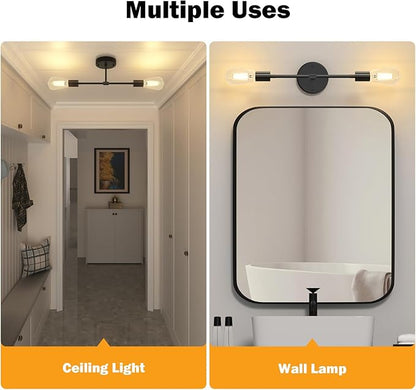 FadimiKoo 2-Light Black Bathroom Light Fixtures, Modern Wall Sconces Lighting Fixtures, Indoor Semi Flush Mount Ceiling Light for Hallway Bedroom Kitchen (2 Pack)