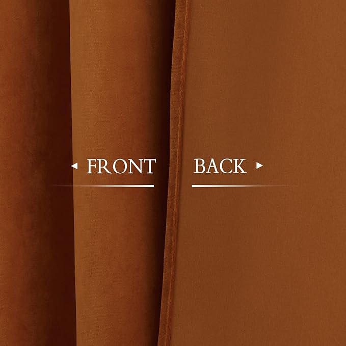 StangH Burnt Orange Curtains, Autumn Fall Decor Elegant Velvet Window Panels, Energy Efficient Super Soft Drapes for Living Room/Cafe/French Door, W52 x L102 inches, 1 Panels