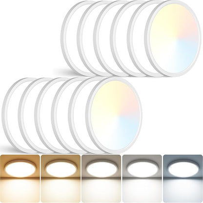 Peasur 12 inch LED Ceiling Light, 3000K/3500K/4000K/5000K/6500K Adjustable Flush Mount Light Fixture, 3200LM 28W Thin White Round Lamp for Hallway Kitchen Bathroom Bedroom, 12Pack