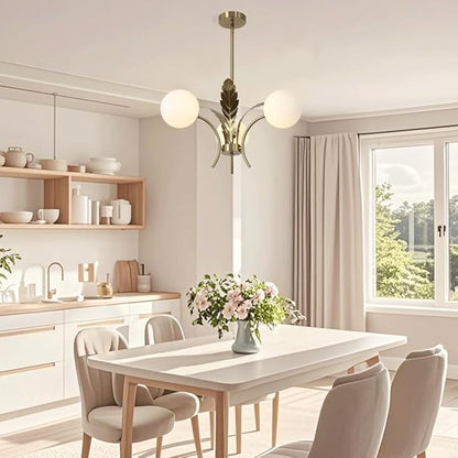 BOKT 3 White Globe Dining Room Light Fixtures Over Table Gold Brass Milk Glass Semi Flush Mount Ceiling Lights Mid Century Modern Sputnik Chandelier for Entryway Farmhouse Kitchen