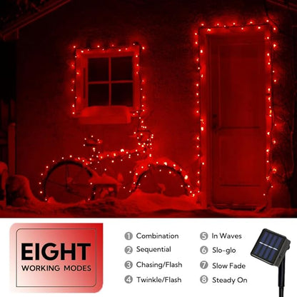 2 Pack Solar String Lights Outdoor, Total 100 LED Each 20Ft with 8 Lighting Modes for Yard, Fence,Balcony, Party,Christmas Tree Decorations (Red Light)