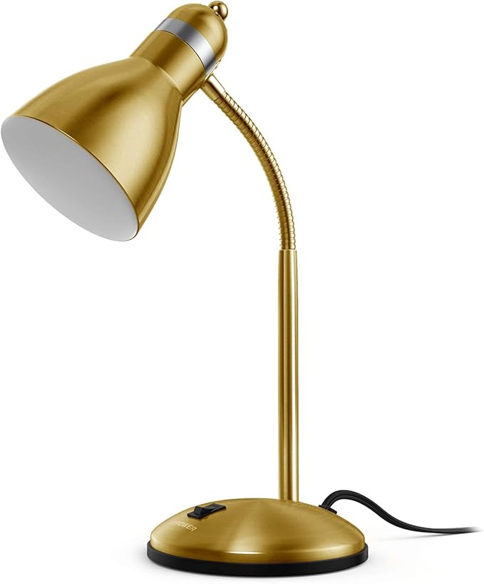 LEPOWER Metal Desk Lamp, Adjustable Goose Neck Table Lamp, Eye-Caring Study Desk Lamps for Bedroom, Study Room and Office (Gold)