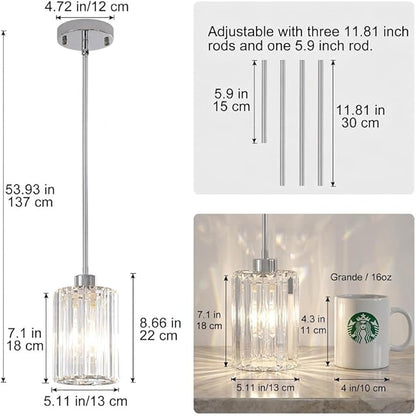 Chrome Pendant Lights for Kitchen Island, 3 Pack Modern Crystal Pendant Light Fixtures, Mini Kitchen Hanging Lights for Dining Room, Hallway, Foyer, Entryways
