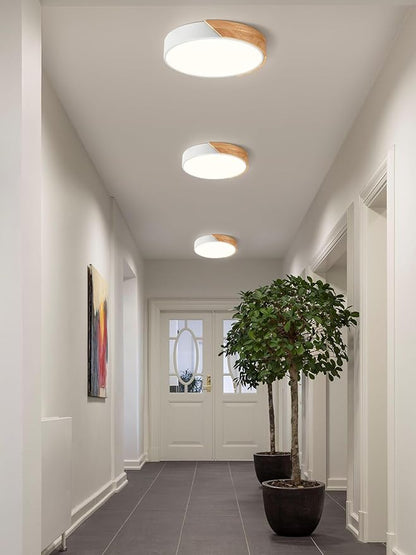 Modern Dimmable LED Ceiling Light, Minimalist Wood Style 5CCT 2700K-6000K Flush Mount Ceiling Light Fixture, Round Lighting Lamp for Bedroom, Laundry Room, Hallway, White, 11.8"