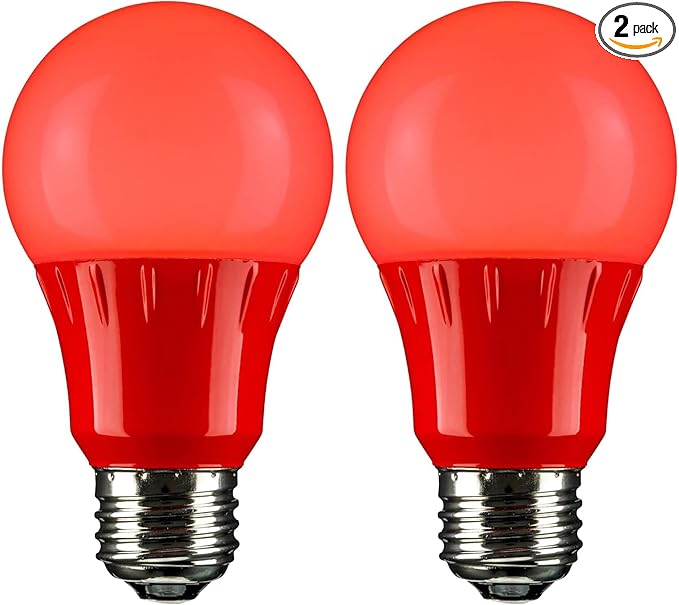 Sunlite 80148 LED A19 Colored Light Bulb, 3 Watts (25w Equivalent), E26 Medium Base, Non-Dimmable, UL Listed, Party Decoration, Holiday Lighting, 1 Count, Red (Pack of 2)