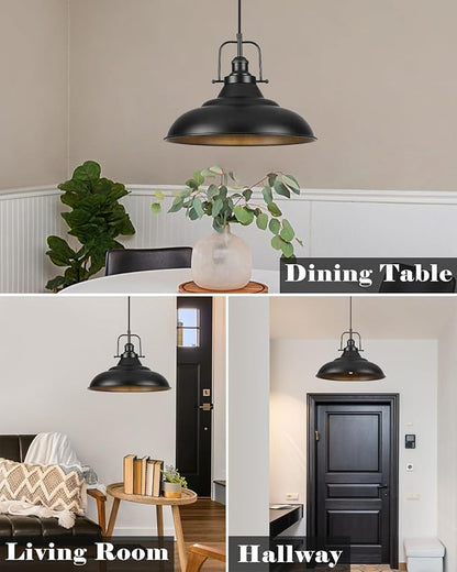 Black Pendant Light Kitchen Island,16 Inch Large Industrial Pendant Lights, Matte Black Pendant Lights, Vintage Farmhouse Pendant Light for Kitchen Island, Dining Room, Hallway (3 Packs)