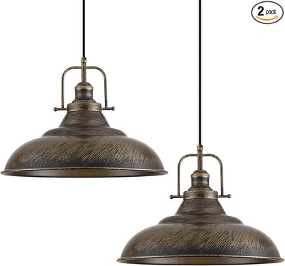 Brass Pendant Light Kitchen Island,16 Inch Large Industrial Pendant Lights, Black and Brass Pendant Lights, Vintage Farmhouse Pendant Light for Kitchen Island, Dining Room (2 Pack)