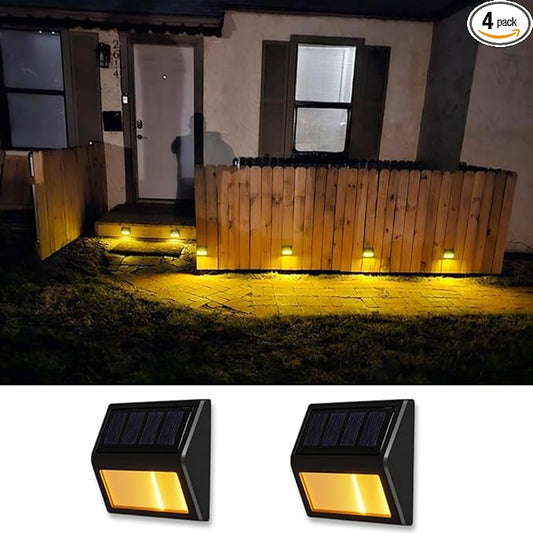SRDHIN Solar Fence Lights Outdoor,Waterproof Solar Stair Step Deck Lights Wireless for Patio Garden Backyard Garage Driveway ﻿ (Warm White, 2-Pack)