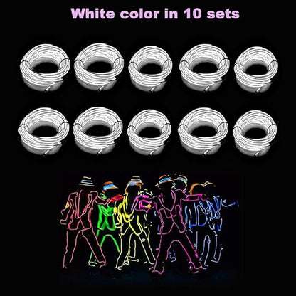 MaxLax EL Wire White 10-Pack, 9ft/2.75m Neon Light Wire with Noise Reduction and Battery Pack…