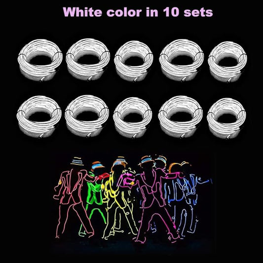 MaxLax EL Wire White 10-Pack, 9ft/2.75m Neon Light Wire with Noise Reduction and Battery Pack…