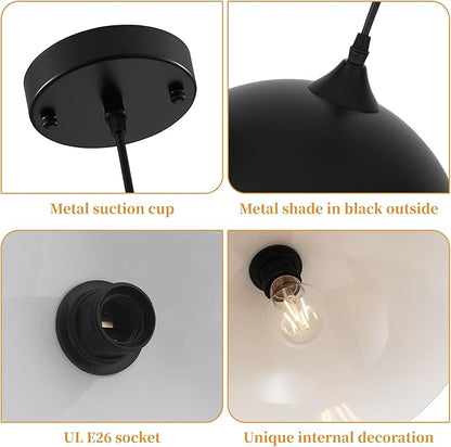 Farmhouse Pendant Lights Kitchen Island, 11.8 inches Black and White Pendant Light Fixtures, Black Dome Pendant Light, Modern Pendant Lights for Kitchen Island Dining Room Bedroom, 1 Pack