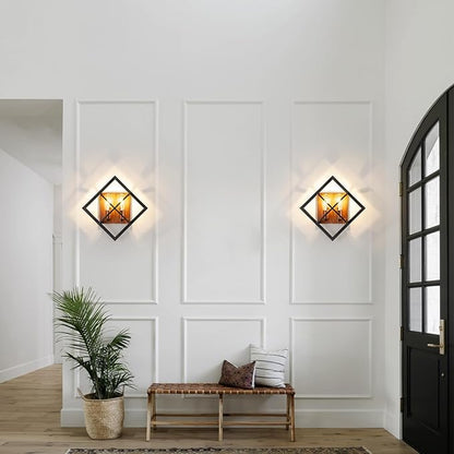 Farmhouse Wall Sconce with Black Finish & Wood Grain, Set of 2 Rustic Wall Sconces Indoor Wall Light Fixtures 17.8in for Stairway, Living Room, Bedroom, Bathroom (2 Light,E26 Base, No Bulbs)
