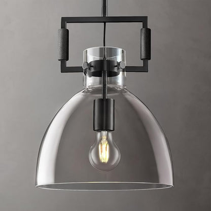 10 Inch Large Knurled Black Blown Glass Modern Kitchen Island Pendant Light Fixtures,1 Light Kitchen Island Pendant Lighting,Single Pendant Light,for Foyer, Entryway, Dining, Includes Two Bulbs