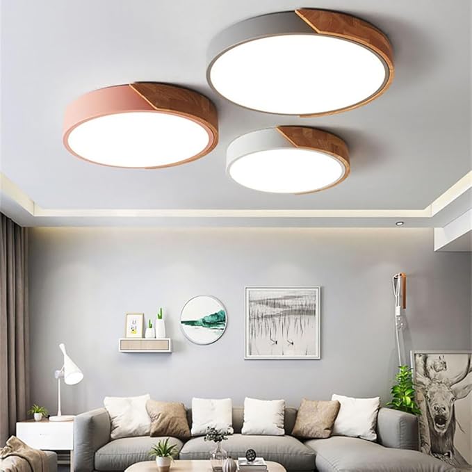 LED Ceiling Light Fixture,10 Inch Modern Wood Recessed Ceiling Lights, Dimmable Light,12W White Close to Ceiling Lighting Flush Mount Living Room Bedroom,3000K-6000K