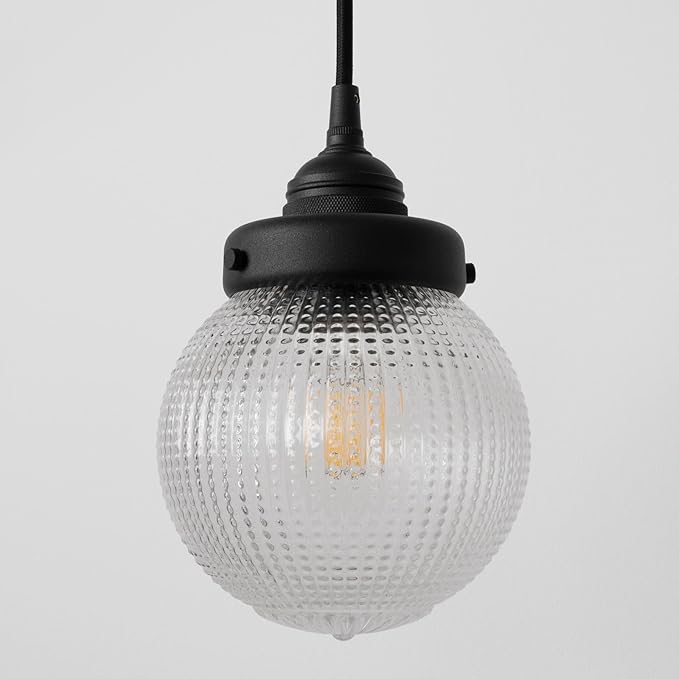 Vintage Ceiling Pendant Light with Clear Ribbed Glass Lampshade, Farmhouse Kitchen Island Hanging Light Fixture for Dining Room Hallway Entryway