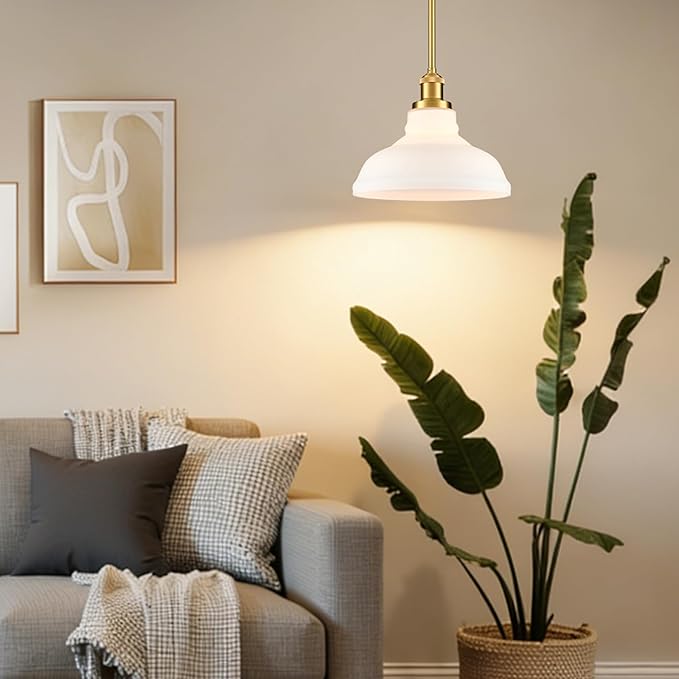 HOLKIRT Modern Pendant Light Fixtures Gold Pendant Lights Kitchen Island Hanging Lights for Bedroom Dining Room Bathroom with Dome Opal Glass,Adjustable Height