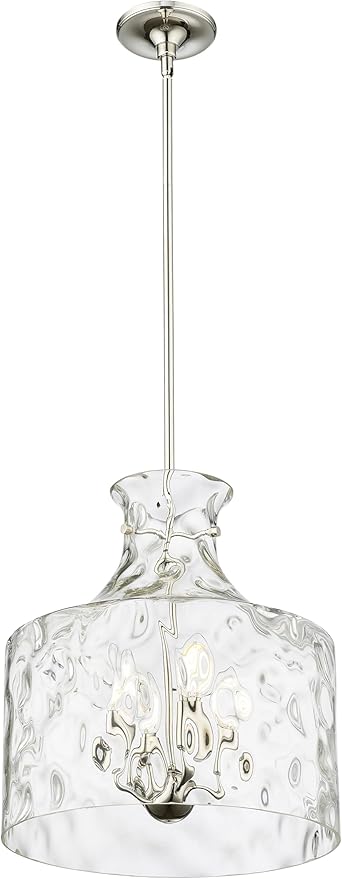 ML Lighting | Santorini Collection | 22604-PN | Indoor 4 Light Metal Pendant in Polished Nickel with Water Glass Shade | Kitchens, Dining Rooms, Living Rooms, Entryways, Hallways