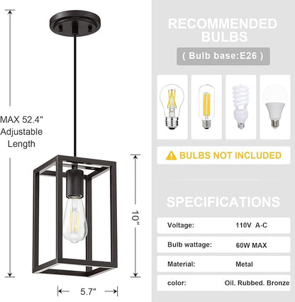 1 Light Hanging Rustic Farmhouse 5.7" Metal Lantern Cage Pendant Ceiling Light Fixture Over Sink Dining Room Bedroom Kitchen Island 3 Pack Oil Rubbed Bronze