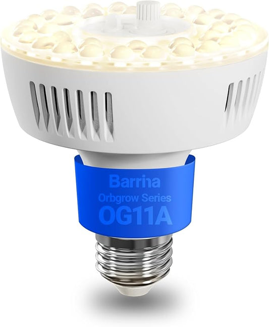 Barrina Orbgrow OG11A Grow Light Bulbs for Indoor Plants, Integrated Dimming & Timing, 4000K 11W(100 Watt Equiv), E26 Plant Light Bulb, Full Spectrum, High PPFD for Seeds and Greens, 1 Pack, White