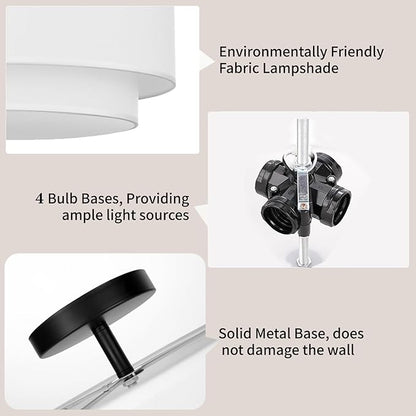 FRIDEKO HOME Ceiling Light Fixture-17.7 inch Light Fixtures Ceiling Mount with 2-Layer Fabric Shade Drum Lights for Living Room Kitchen Foyer Hallway