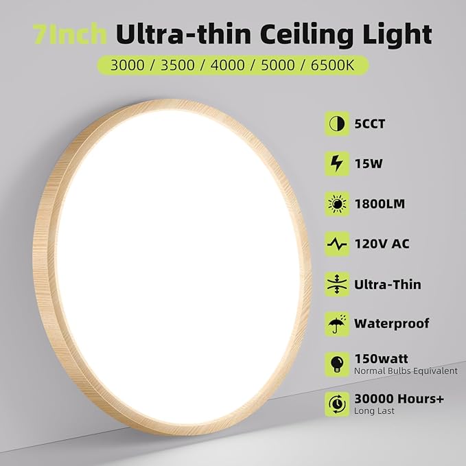 hepside 6PACK Flush Mount LED Ceiling Light Fixture 5CCT 7Inch 15W & 100W Equivalent Closet Light Fixture,Small Round Slim Surface Ceiling Lamp for Hallway,Bathroom,Bedroom,Kitchen,Interior