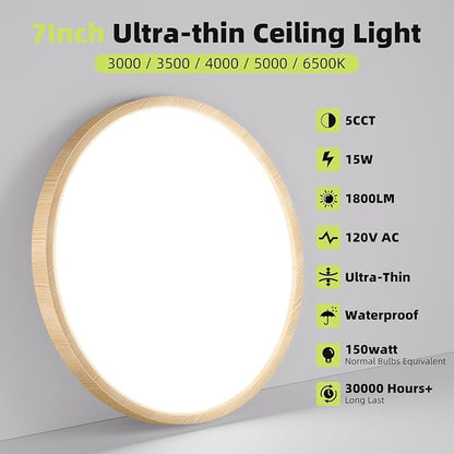 hepside 1PACK Flush Mount LED Ceiling Light Fixture 5CCT 7Inch 15W & 100W Equivalent Closet Light Fixture,Small Round Slim Surface Ceiling Lamp for Hallway,Bathroom,Bedroom,Kitchen,Interior