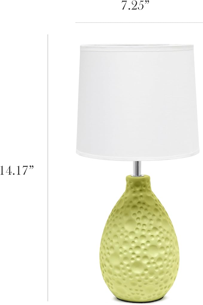 Simple Designs LT1193-GRN 14.17" Refined and Textured Oval Stucco Ceramic Table Lamp, for Living Room, Bedroom, Office, Green