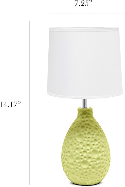 Simple Designs LT1193-GRN 14.17" Refined and Textured Oval Stucco Ceramic Table Lamp, for Living Room, Bedroom, Office, Green