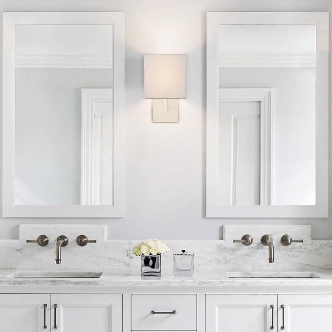 YUBOLE Wall Sconce Brushed Nickel Bedroom Wall Lights with Linen Shades for Bedroom Hallway Bathroom Set of 2