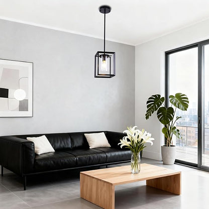 2 Pack Black Pendant Lights for Kitchen Island, Farmhouse 1-Light Iron Cage Metal Hanging Light with Clear Glass Shade, Industrial Lighting Fixtures for Living Room Bedroom Hallway Foyer