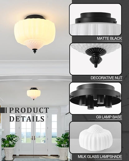 14 Inch Milk White Glass Ceiling Light,Mid Century Modern Ceiling Light Fixture,Schoolhouse for Bedroom,Kitchen，Dining Room,Hallway
