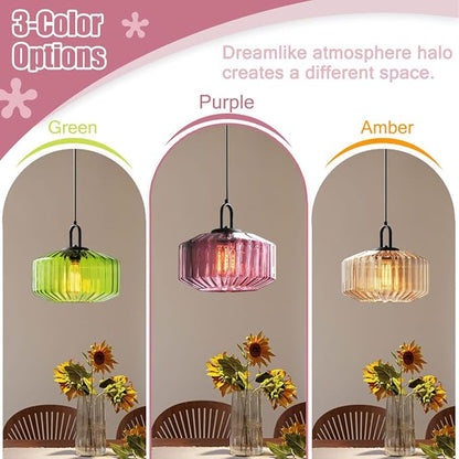 Mid Century Modern Pendant Light fixtures Glass Globe Pendant Lights with Hand Blown Purple Glass Shade Vintage Hanging Pendant Light for Dining Room Some Room Ceiling Hanging Light