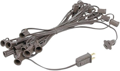 Novelty Lights 25 Foot C7 Outdoor String Light Christmas Stringer - Patio String Lights - Candelabra Base (C7/E12) - 12" Spacing - Brown Wire
